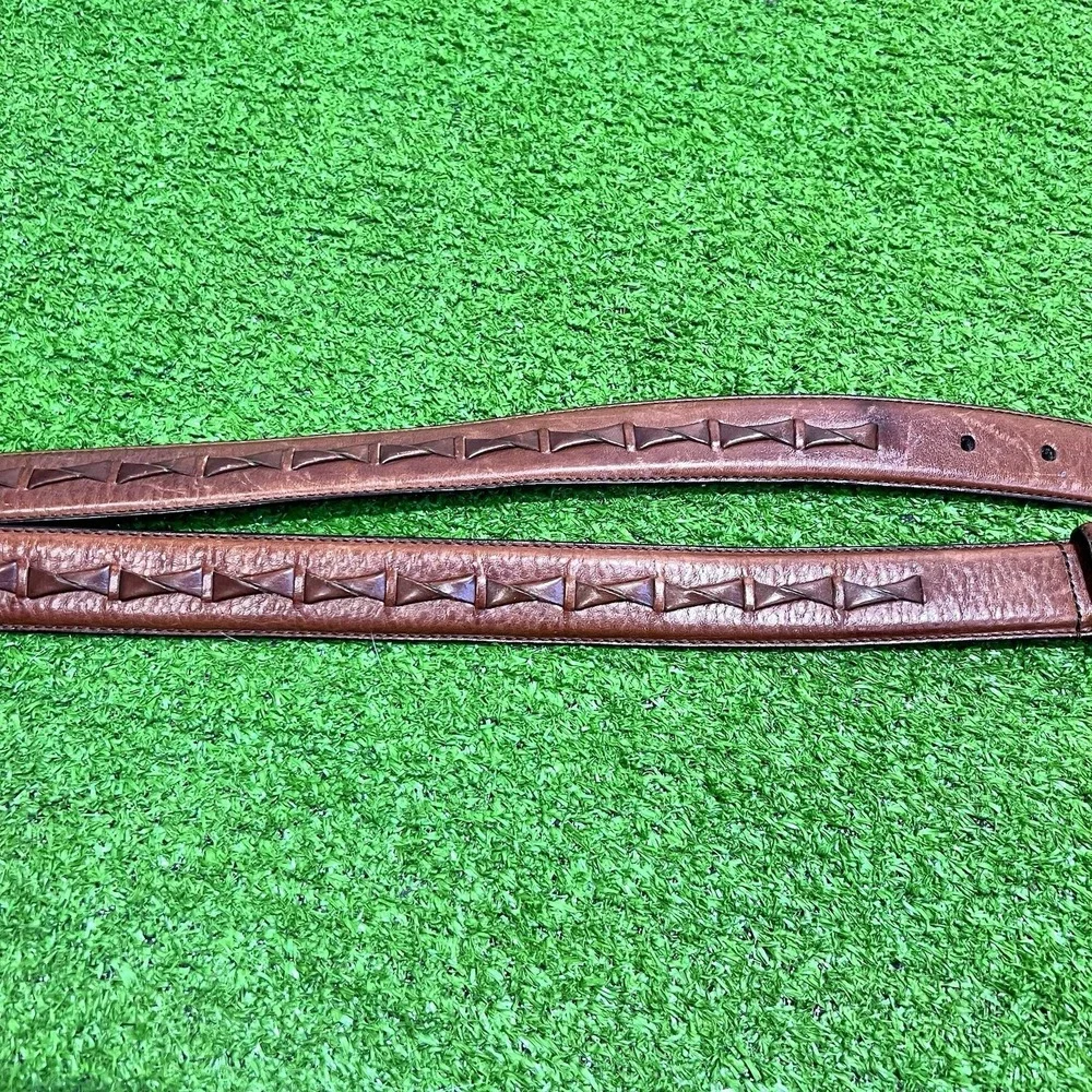 Vintage Fossil Belt SZ 38 Y2K Brown Leather Braided Accents Full Grain Cowhide
